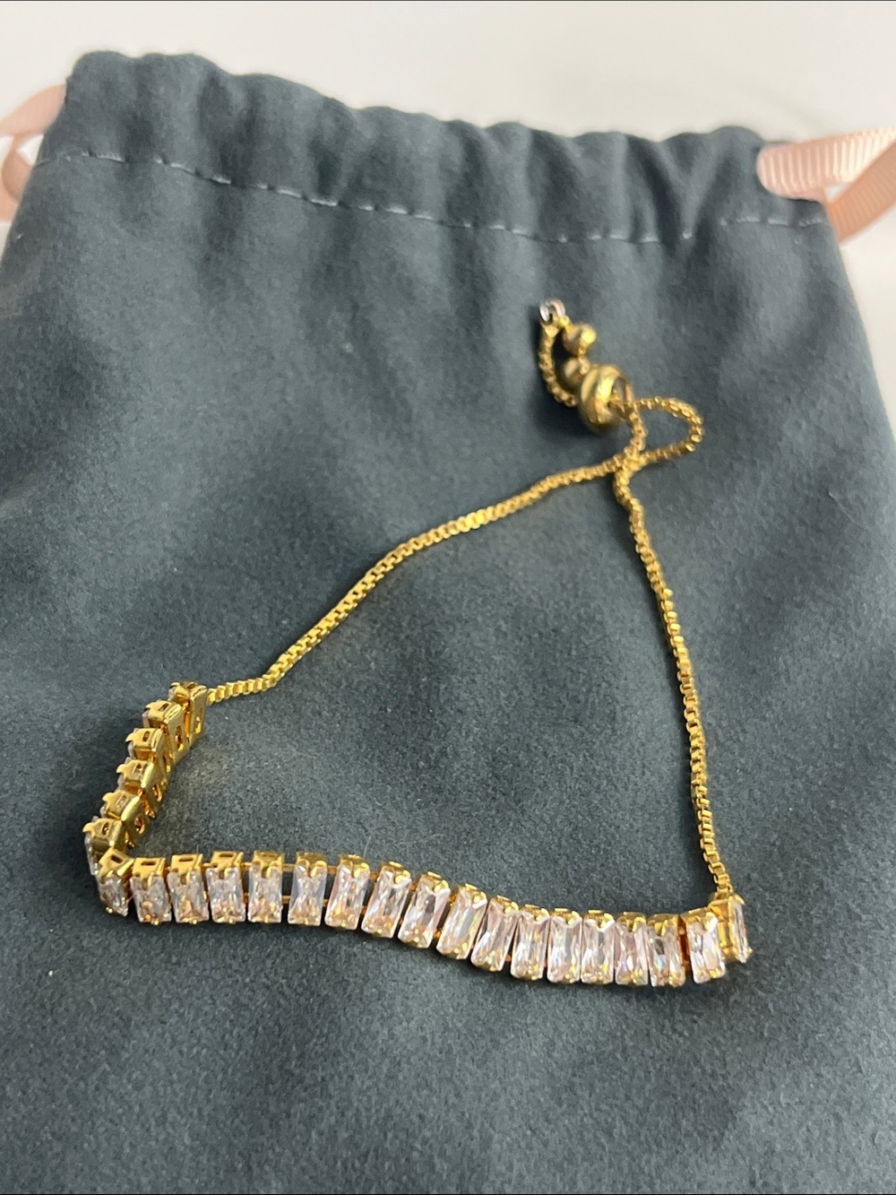 Gold-Tone Adjustable Bracelet with Clear Baguette Crystals